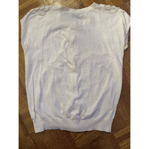 Ann Taylor Floral Embellished Cardigan Short Sleeve Shirt Career Cream Crystal - Picture 6 of 7